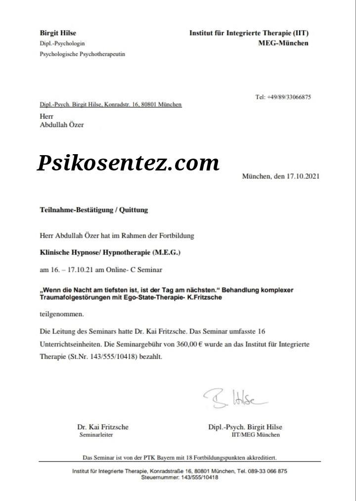 C-Seminer „Gece en derinken gün en yakındır“: karmaşık travma bozukluklarının Ego-State terapisiyle tedavisi