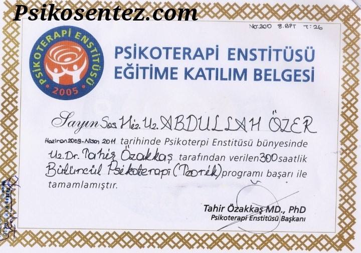 Bütüncül Terapi (Teorik) Eğitime Katılım Belgesi
