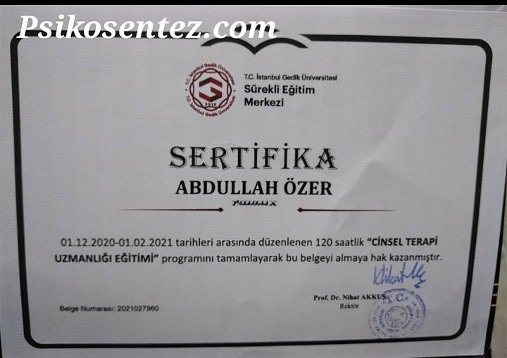 Cinsel Terapi Uzmanlığı Eğitimi Sertifikası