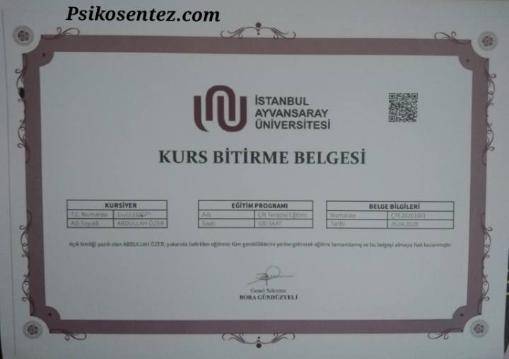 Çift Terapisi Eğitimi Kurs Bitirme Belgesi