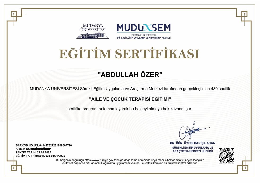 Aile ve Çocuk Terapisi Eğitimi Sertifikası