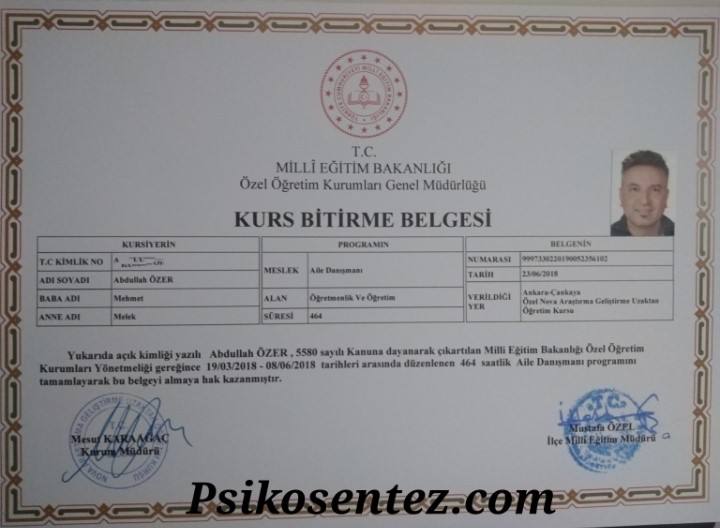 Aile Danışmanı Kurs Bitirme Belgesi (MEB onaylı)