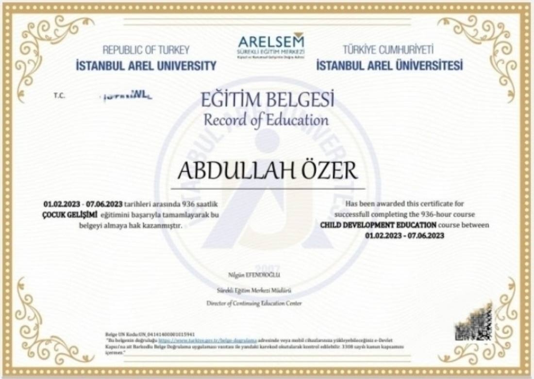 Çocuk Gelişimi — Eğitim Belgesi