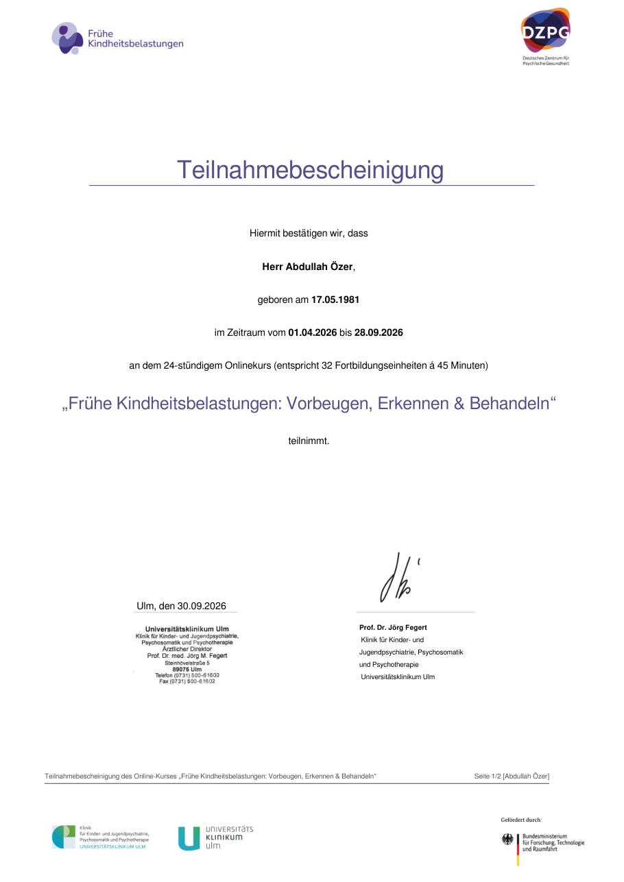 „Erken Çocukluk Yükleri: Önleme, Tanıma ve Tedavi“ (Frühe Kindheitsbelastungen: Vorbeugen, Erkennen & Behandeln)